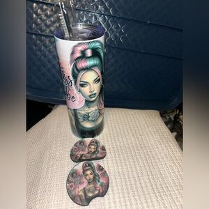 Stylish Tumbler with Artistic Design and car coasters
